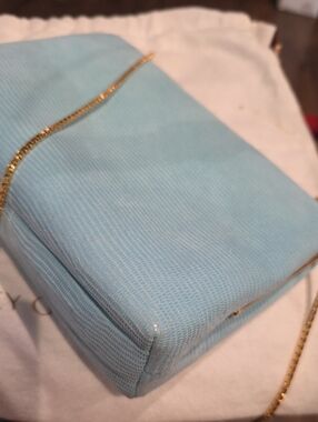 Nancy Gonzalez Light Blue Lizard-Textured Crossbody with Gold Chain